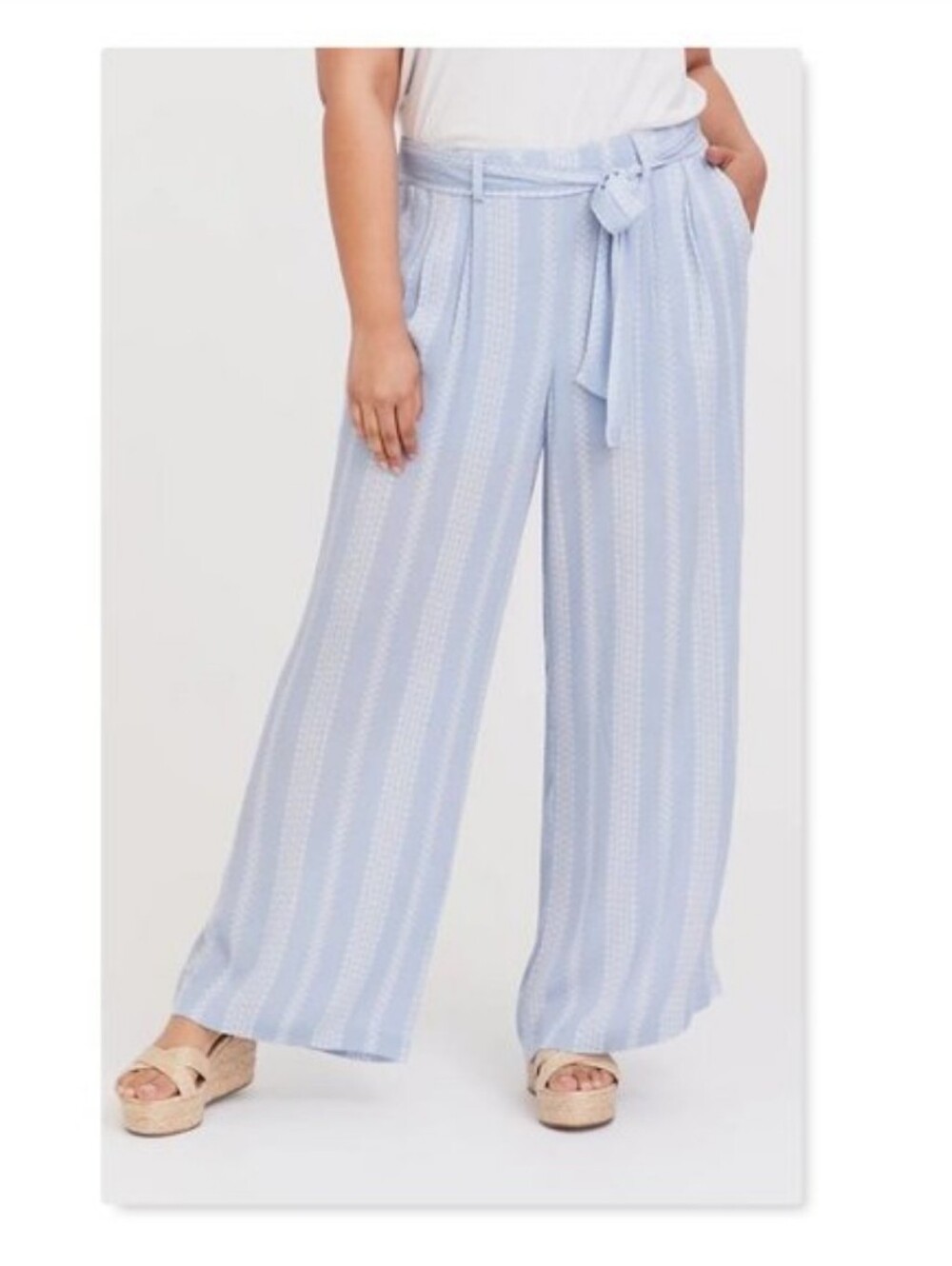 Torrid Light Blue Geo Strip Gauze Wide Leg Pant